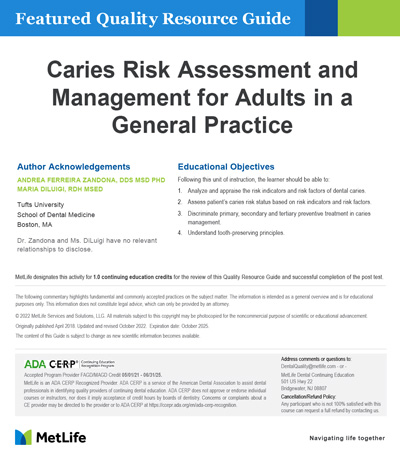 Caries Risk Assessment and Management for Adults in a General Practice