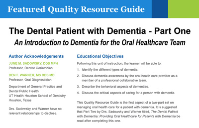 The Dental Patient with Dementia - Part One