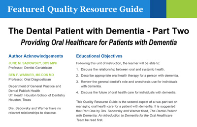 The Dental Patient with Dementia - Part Two