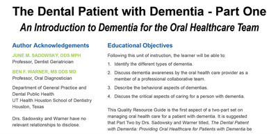 The Dental Patient with Dementia - Part One