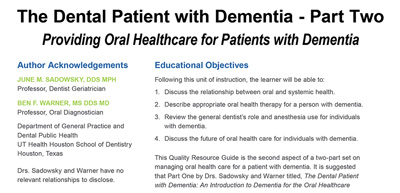 The Dental Patient with Dementia - Part Two